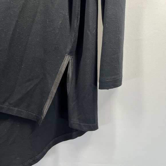 Elaine Kim Leather Trim Tunic Top‎ Sz L Gothic Black Tunic Long Sleeve Hi/Lo Hem - Picture 4 of 12